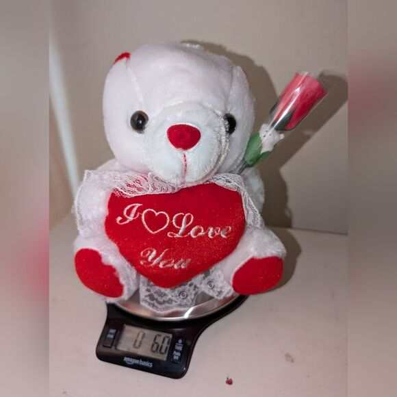 Valentine's I Love You Stuffed Animal Bear White with a Rose New Without Tags - Picture 7 of 7